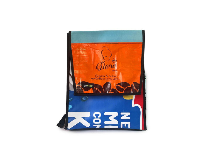 backpack publicity banner & orange coffee package