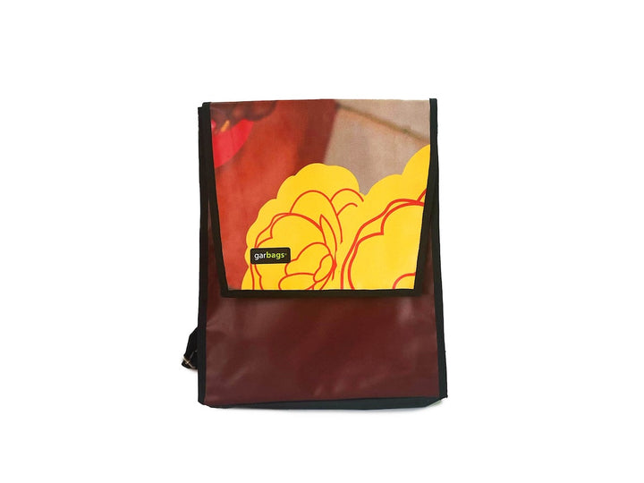 backpack publicity banner yellow, off-white & orange