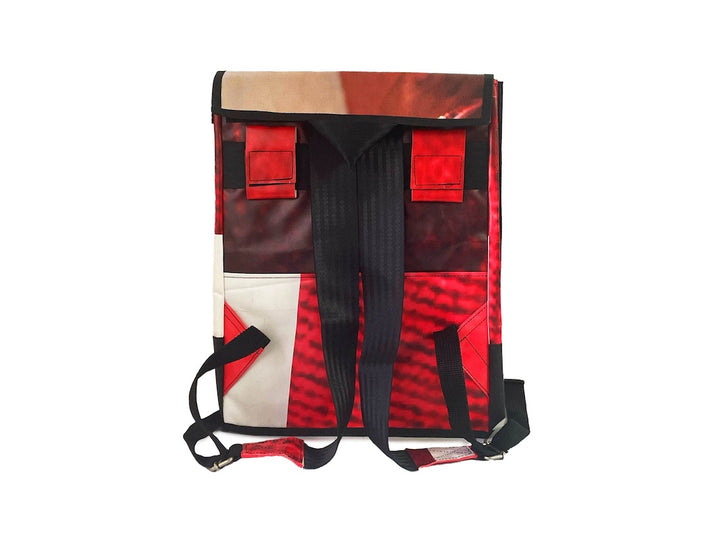 backpack publicity banner yellow, off-white & orange