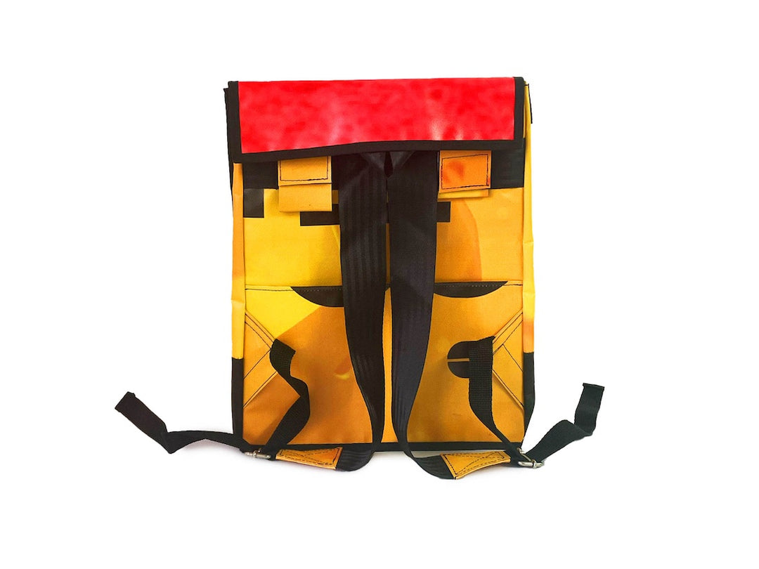 backpack publicity banner & chips package yellow blue