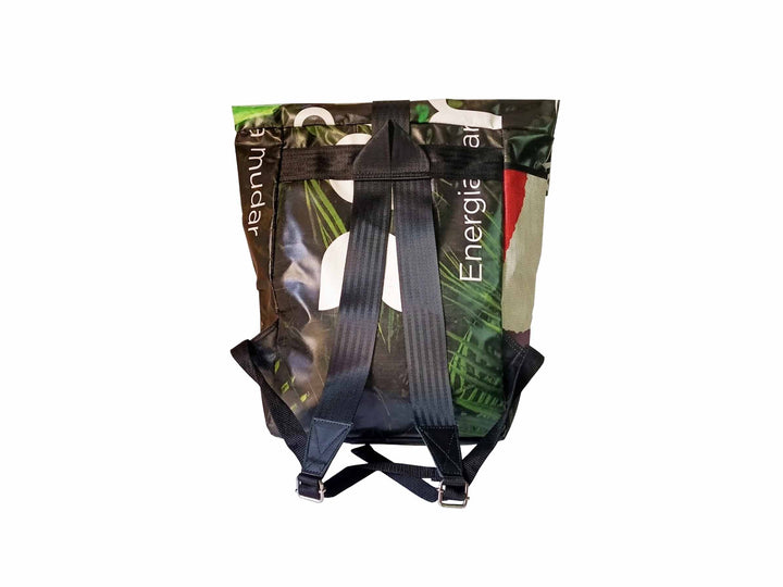 backpack urban publicity banner earth tones & white letters