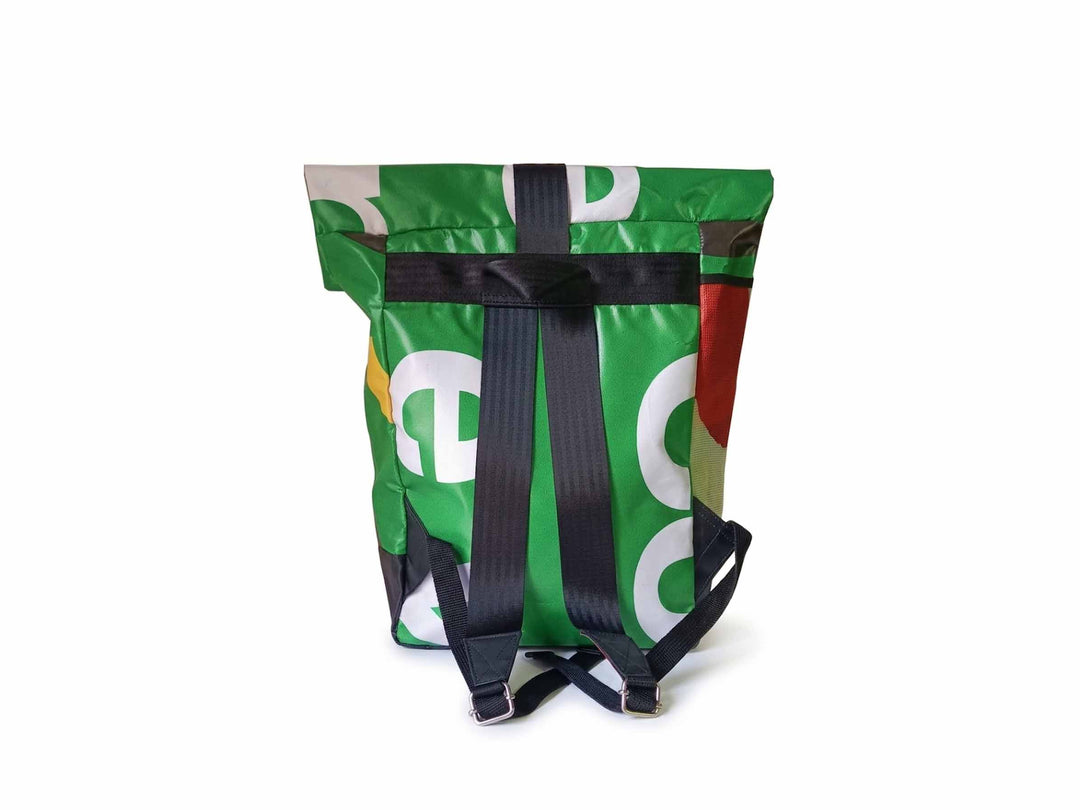 backpack urban publicity banner green & white letters