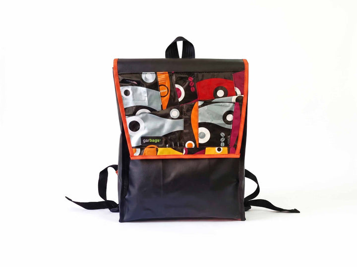 backpack XS coffee package silver, orange and red patchwork