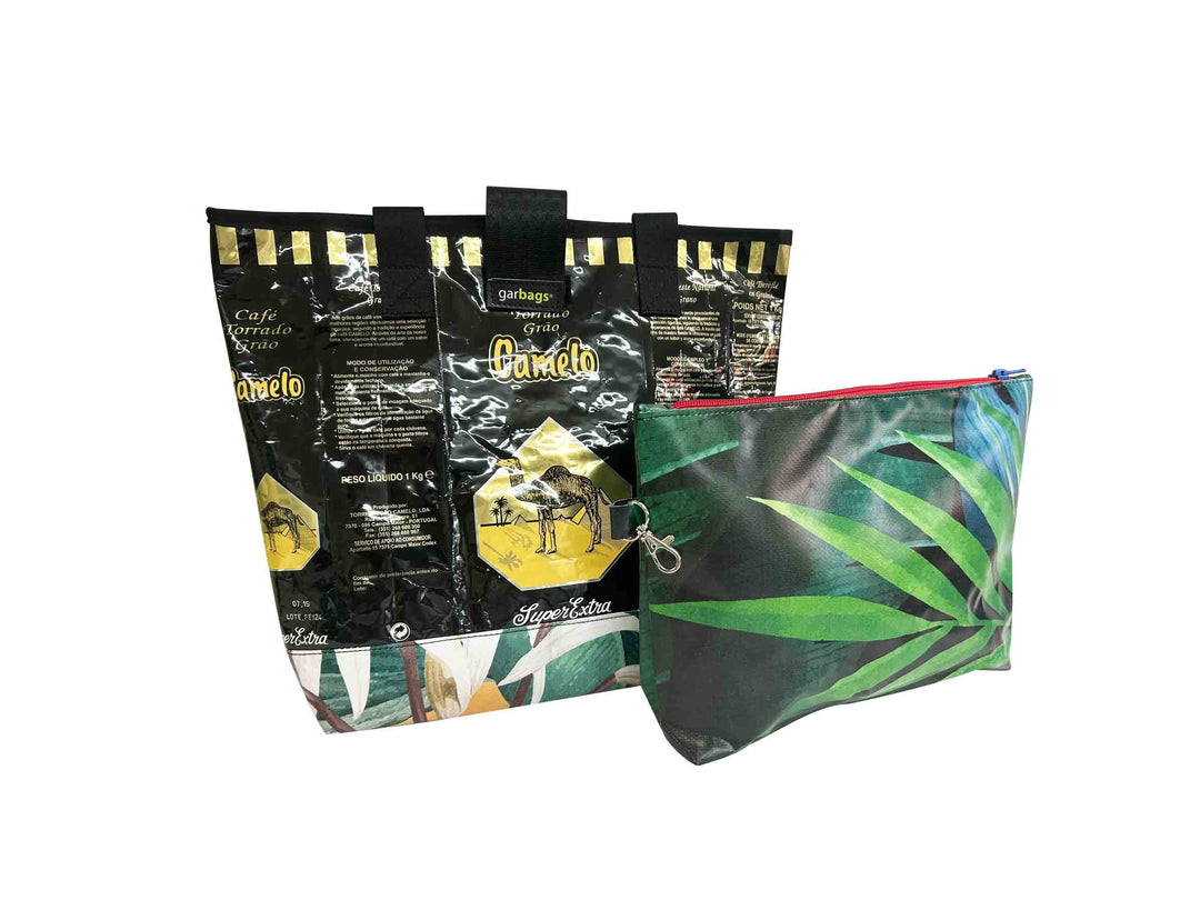 shopping bag with clutch coffee package black camel