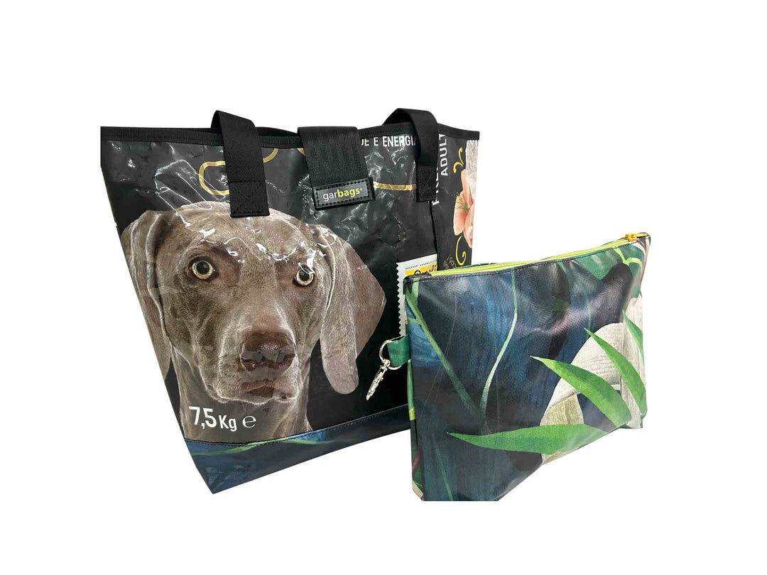 shopping bag with clutch pet food package black dog