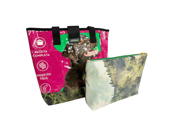 shopping bag with clutch pet food package pink dog