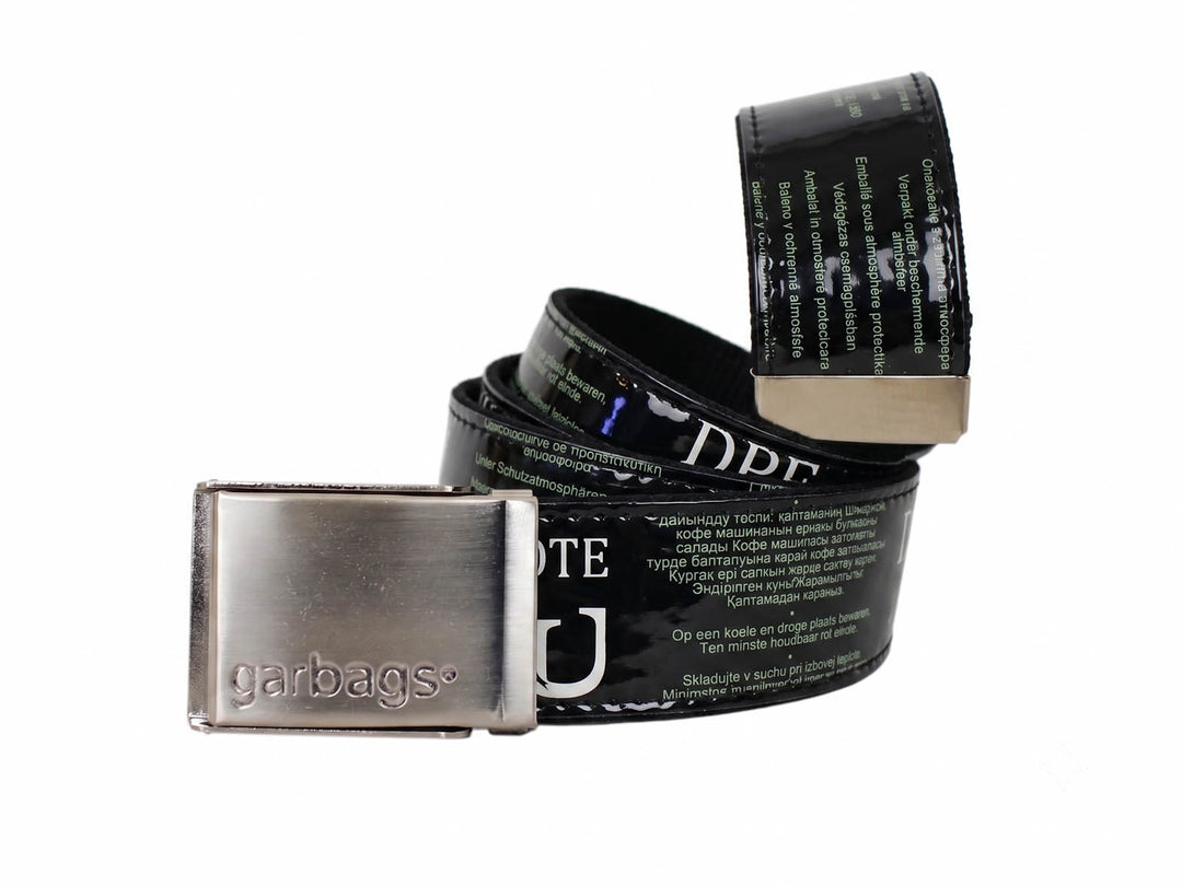 belt coffee packages black w/ white text