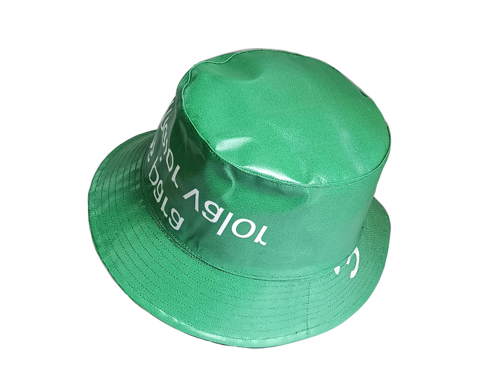Bucket Hat publicity banner green & white letters