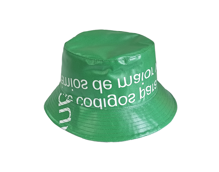 Bucket Hat publicity banner green & white letters