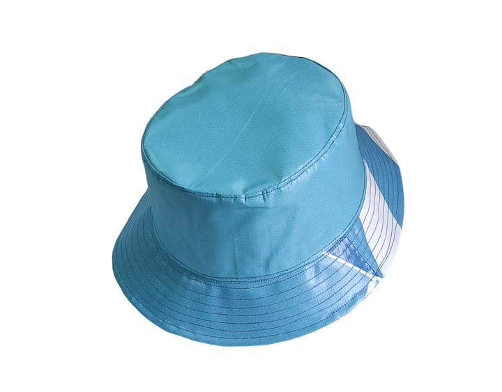 Bucket Hat publicity banner blue and white