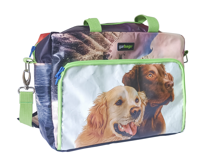 computer bag pet food package golden and brown dogs