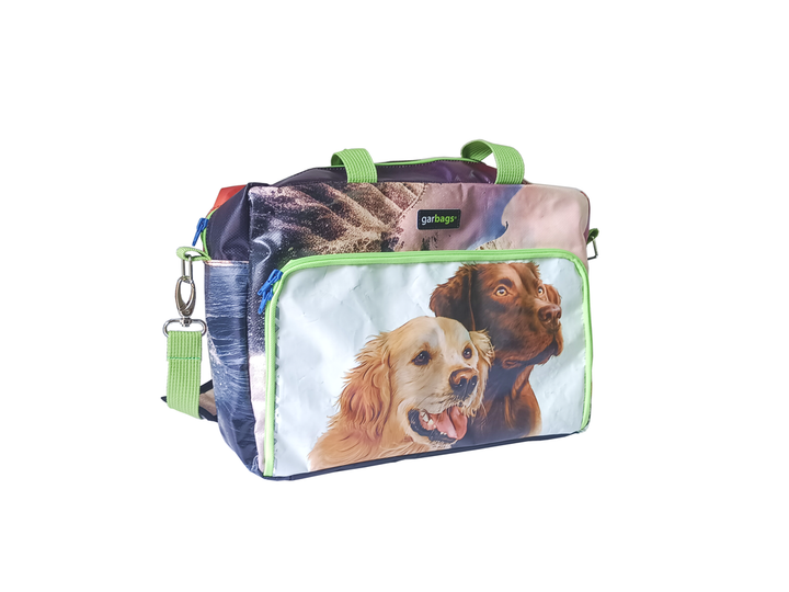 computer bag pet food package golden and brown dogs