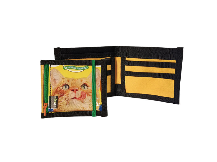 document holder cat food package yellow & green