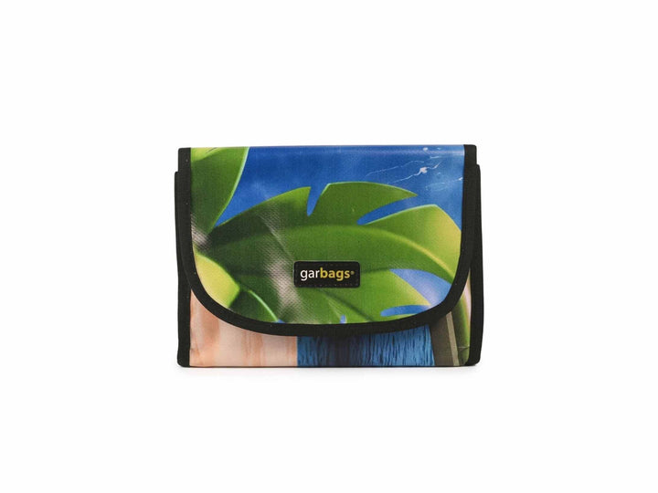 handlebar bag publicity banner blue & green leaf