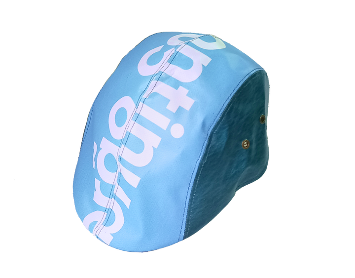 Portuguese Style Beret publicity banner blue & white letters