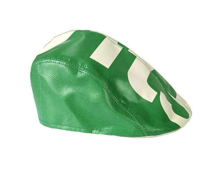 Portuguese Style Beret publicity banner green & white letters