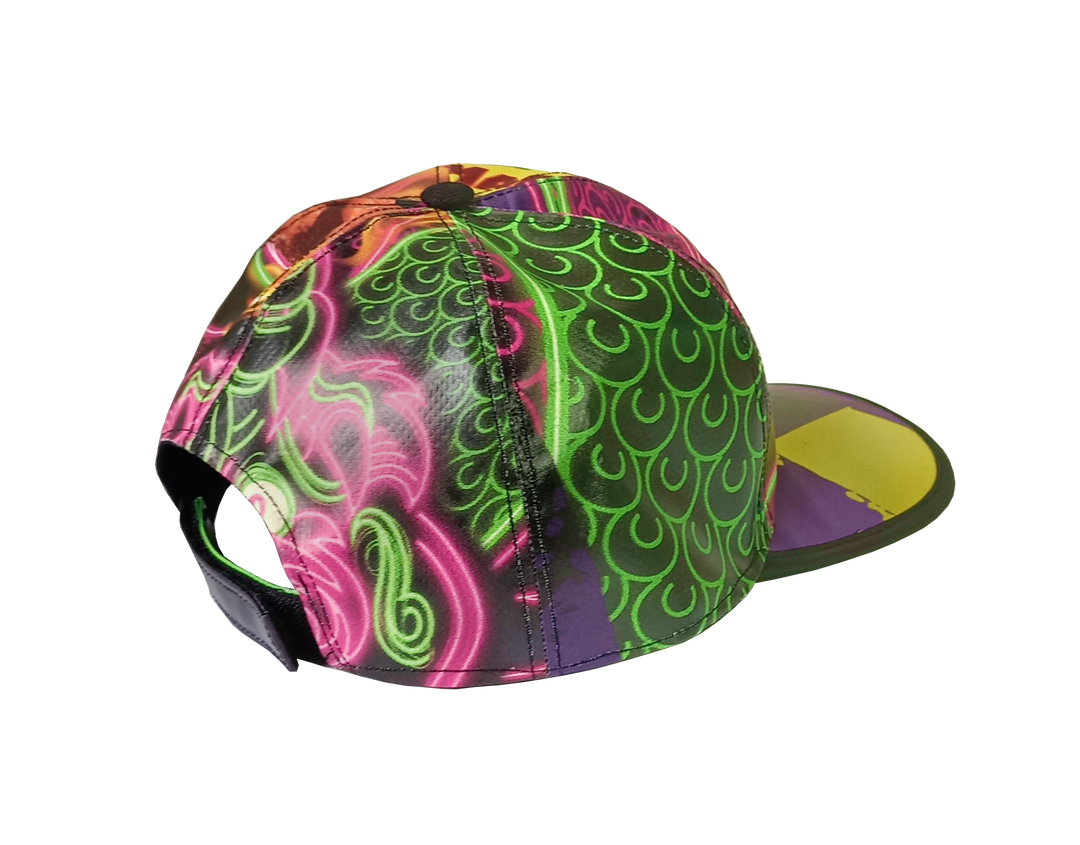 Cap Hat publicity banner black, purple, yellow & neon details