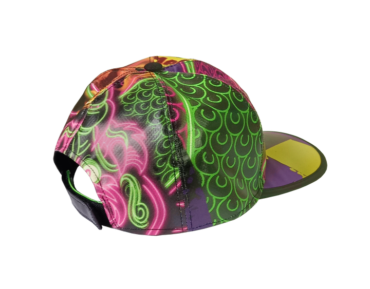 Cap Hat publicity banner black, purple, yellow & neon details