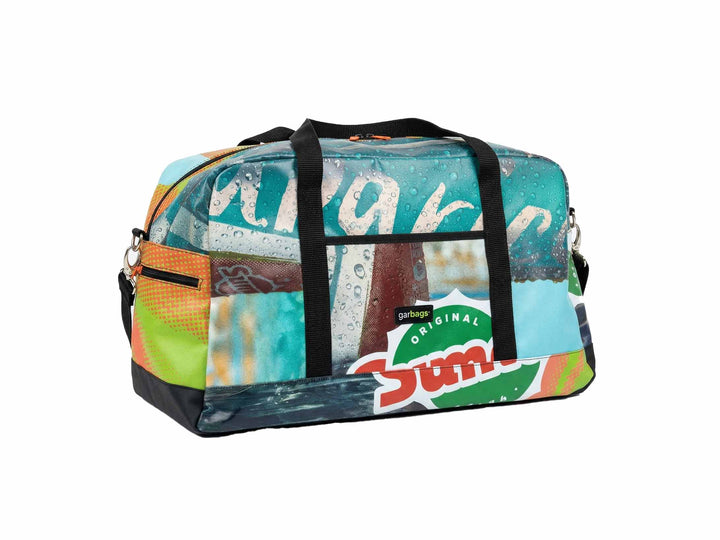 hybrid carry-on bag publicity banner blue & green