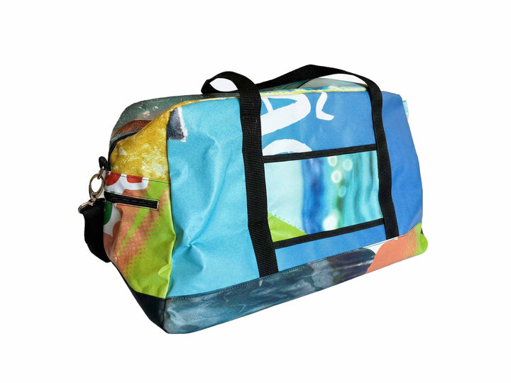 hybrid carry-on bag publicity banner blue & green