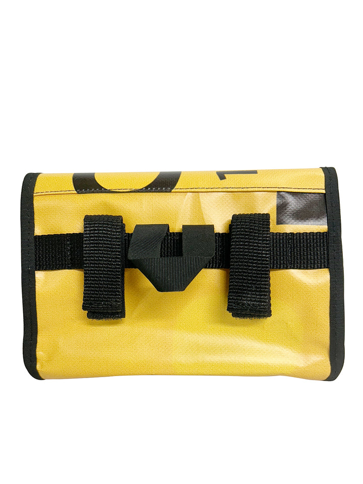 handlebar bag publicity banner yellow & black letters