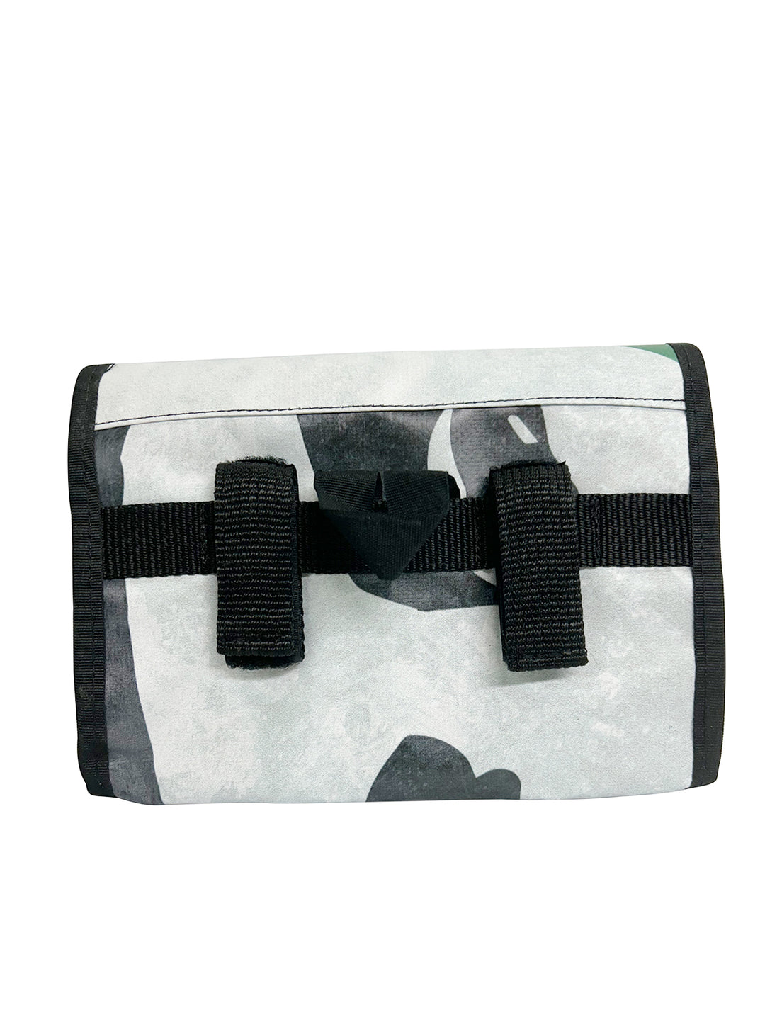 handlebar bag publicity banner white, grey and green