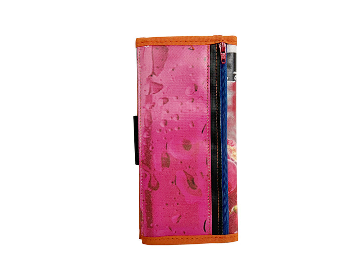 document holder vibrant orange and white, adorned with a juicy red berry design