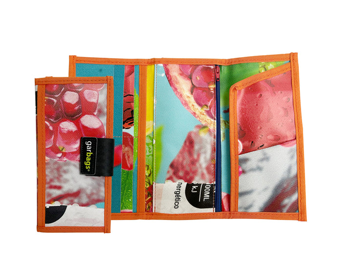 document holder vibrant orange and white, adorned with a juicy red berry design
