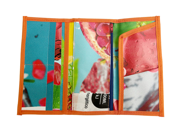 document holder vibrant orange and white, adorned with a juicy red berry design