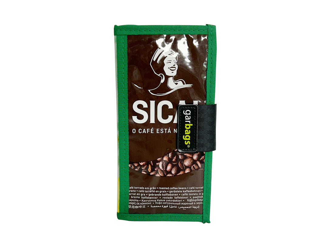 document holder coffee package blue, brown & green