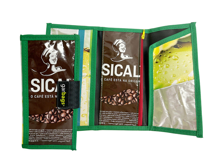 document holder coffee package blue, brown & green