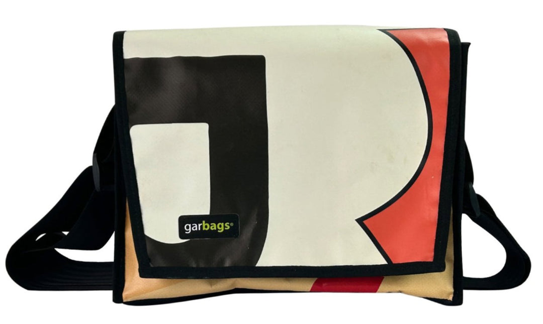 messenger bag M publicity banner black, white & red