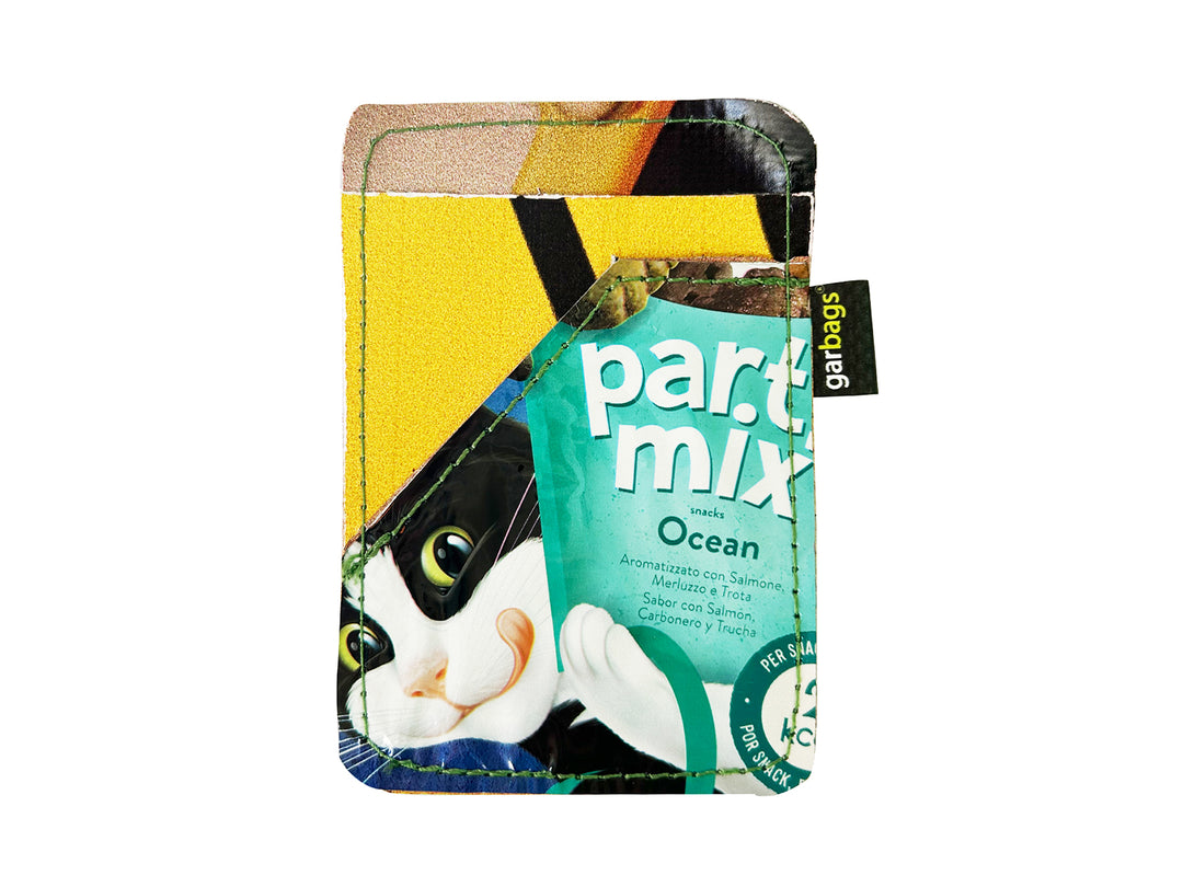 lifetime card holder cat food package green, blue & yellow