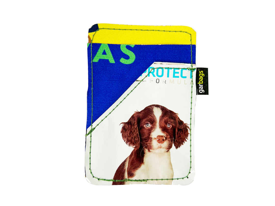 lifetime card holder dog food package blue & yellow