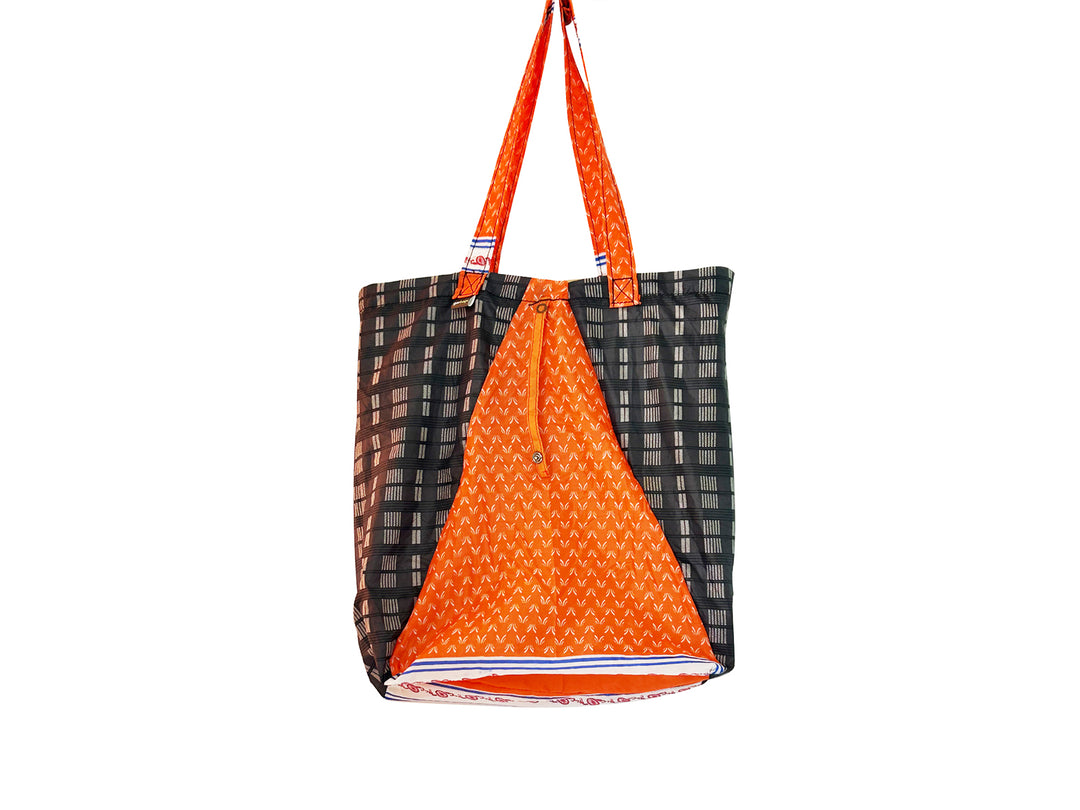 shopping bag umbrella black & orange checkered
