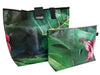 shopping bag with clutch publicity banner green & pink flower