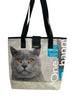 shopping bag with clutch pet food package grey cat