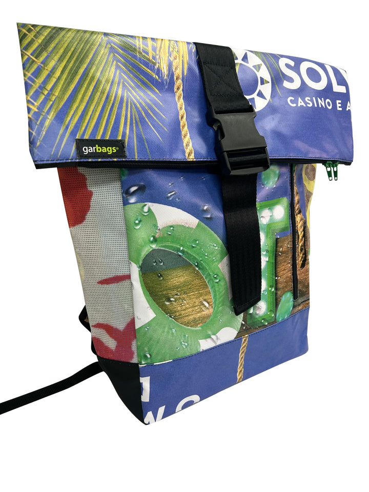 backpack urban publicity banner sunny blue