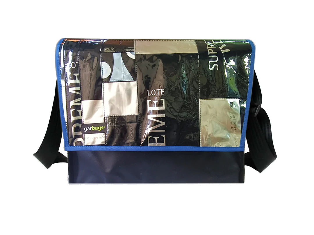 messenger bag XL coffee package black and silver patchwork