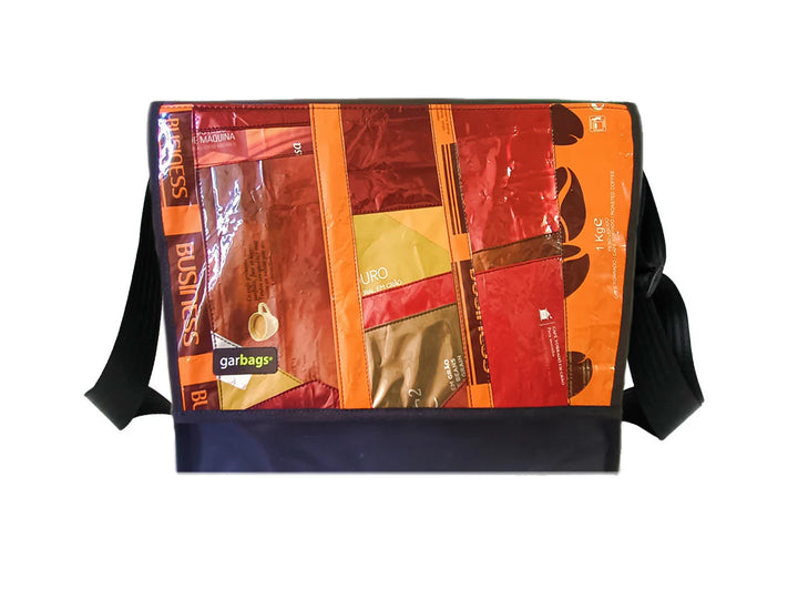 messenger bag XL coffee package red and orange patchwork