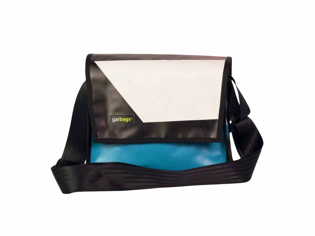 messenger bag M publicity banner blue, black & white