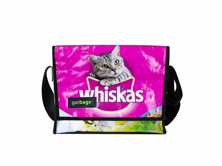 messenger bag M cat food package pink & blue