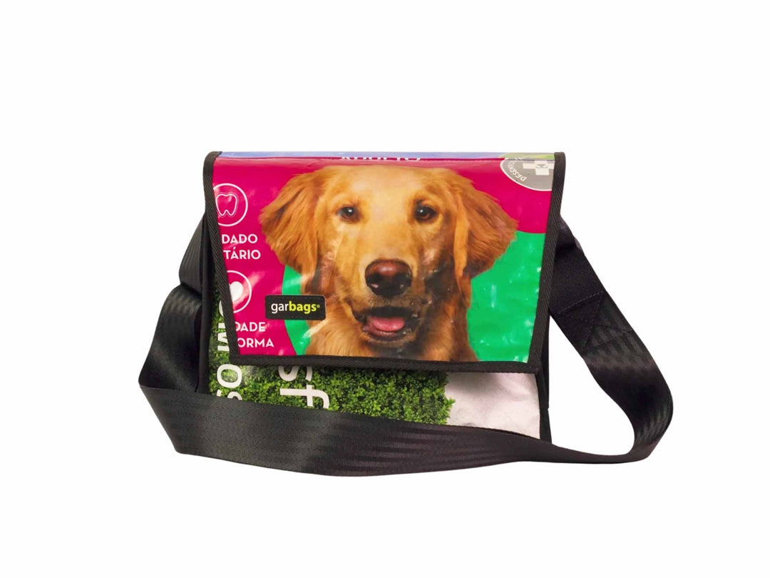 messenger bag M dog food package pink, green & white