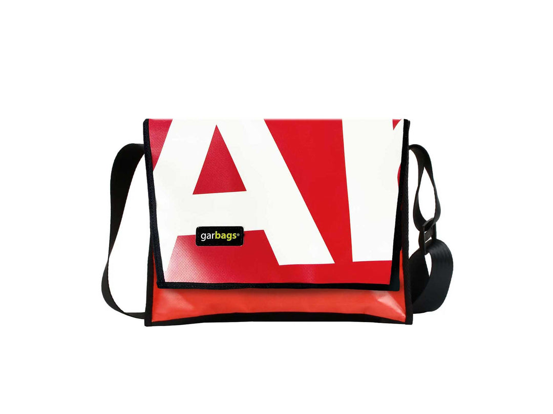 messenger bag M publicity banner red & white letters