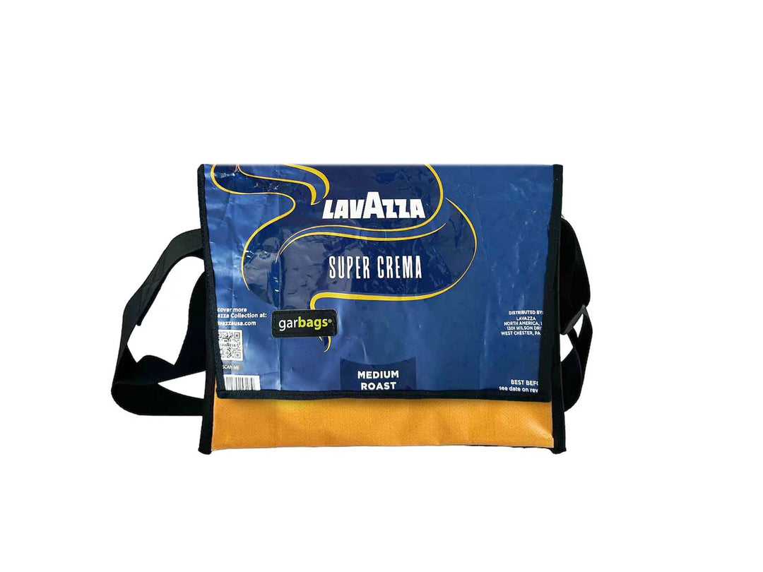 messenger bag M coffee packages blue & yellow