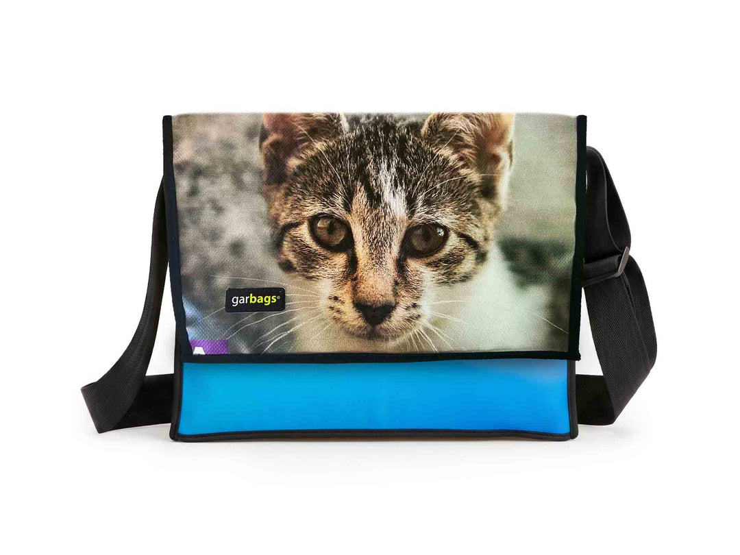 Messenger Bag XL publicity banner cat blue & grey