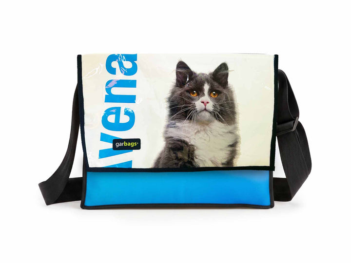 Messenger Bag XL pet food packages cat blue & white
