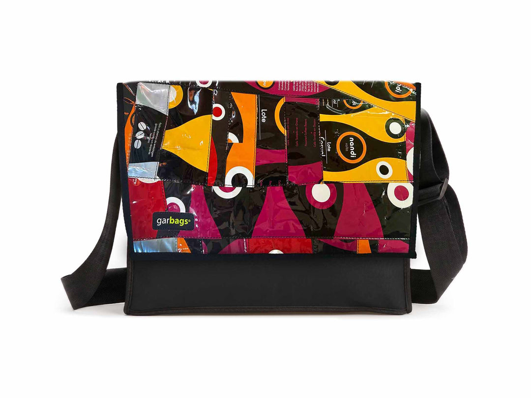 Messenger Bag XL coffee packages patchwork black, yellow & purple