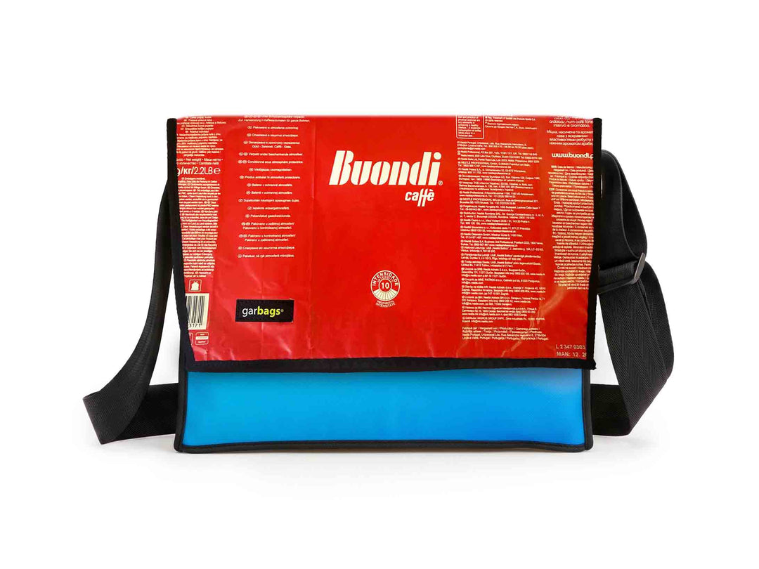 Messenger Bag XL coffee packages red & blue