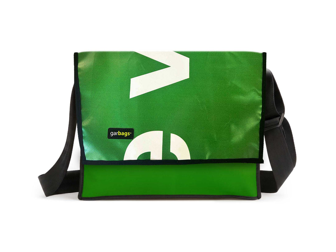 Messenger Bag XL publicity banner green & white letters